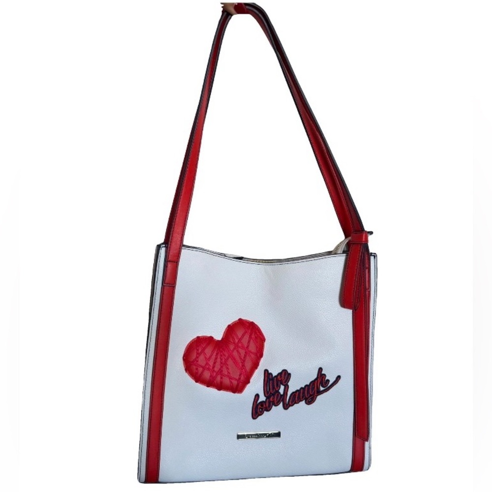 Braccialini Live Love Laugh White Leather Shoulder Bag new without tags